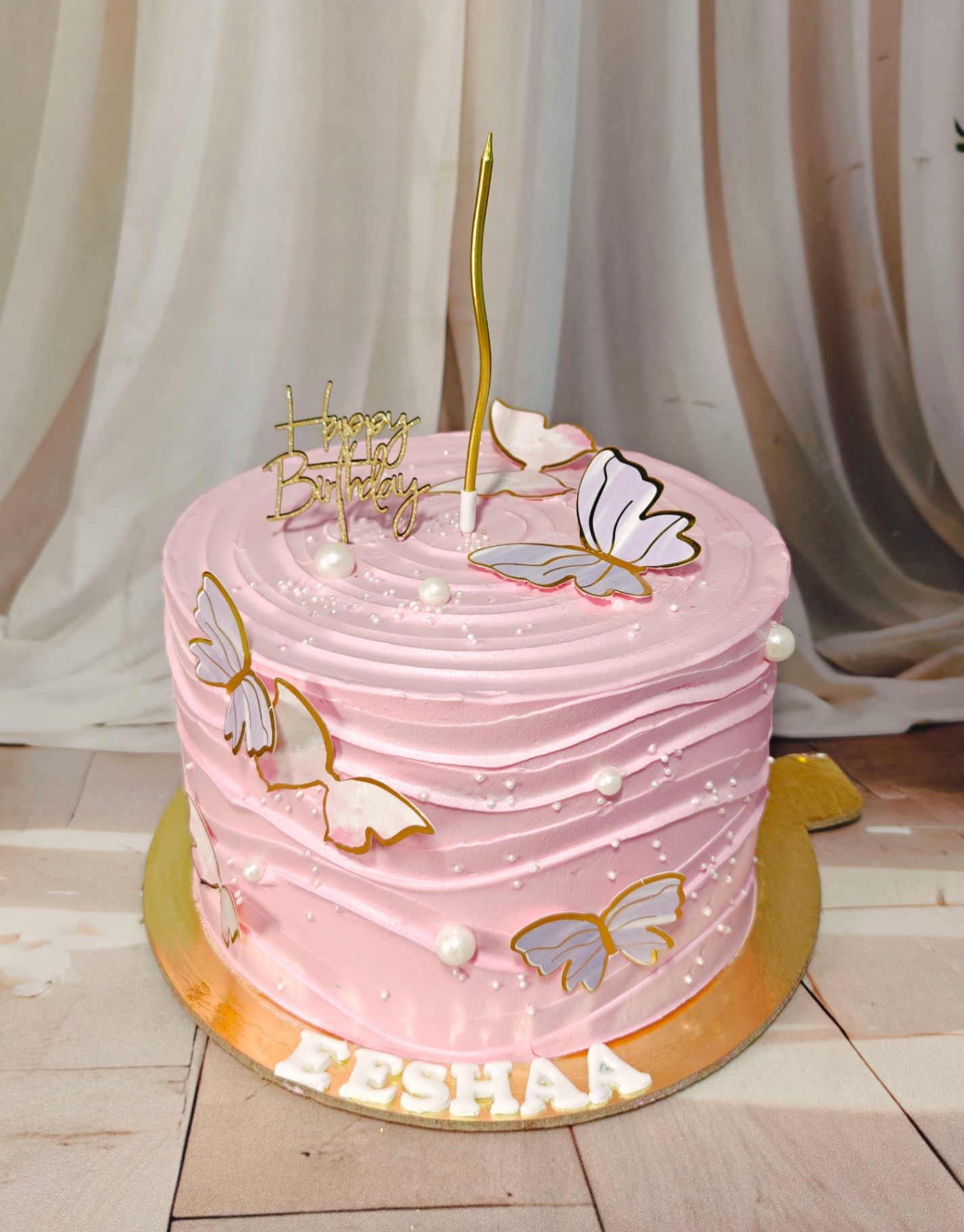 Eeshaa Pink Butterfly Pearl Budget Cake