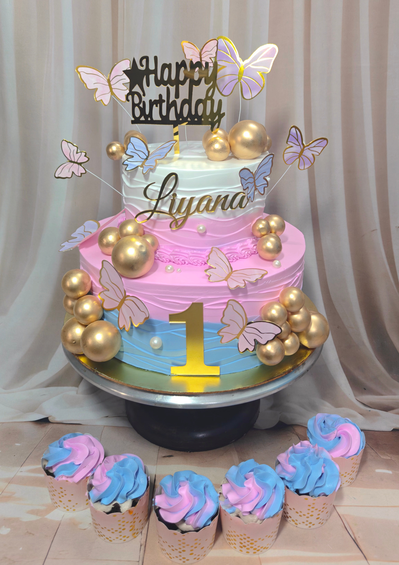 Butterfly Pink & Gold Birthday Cake