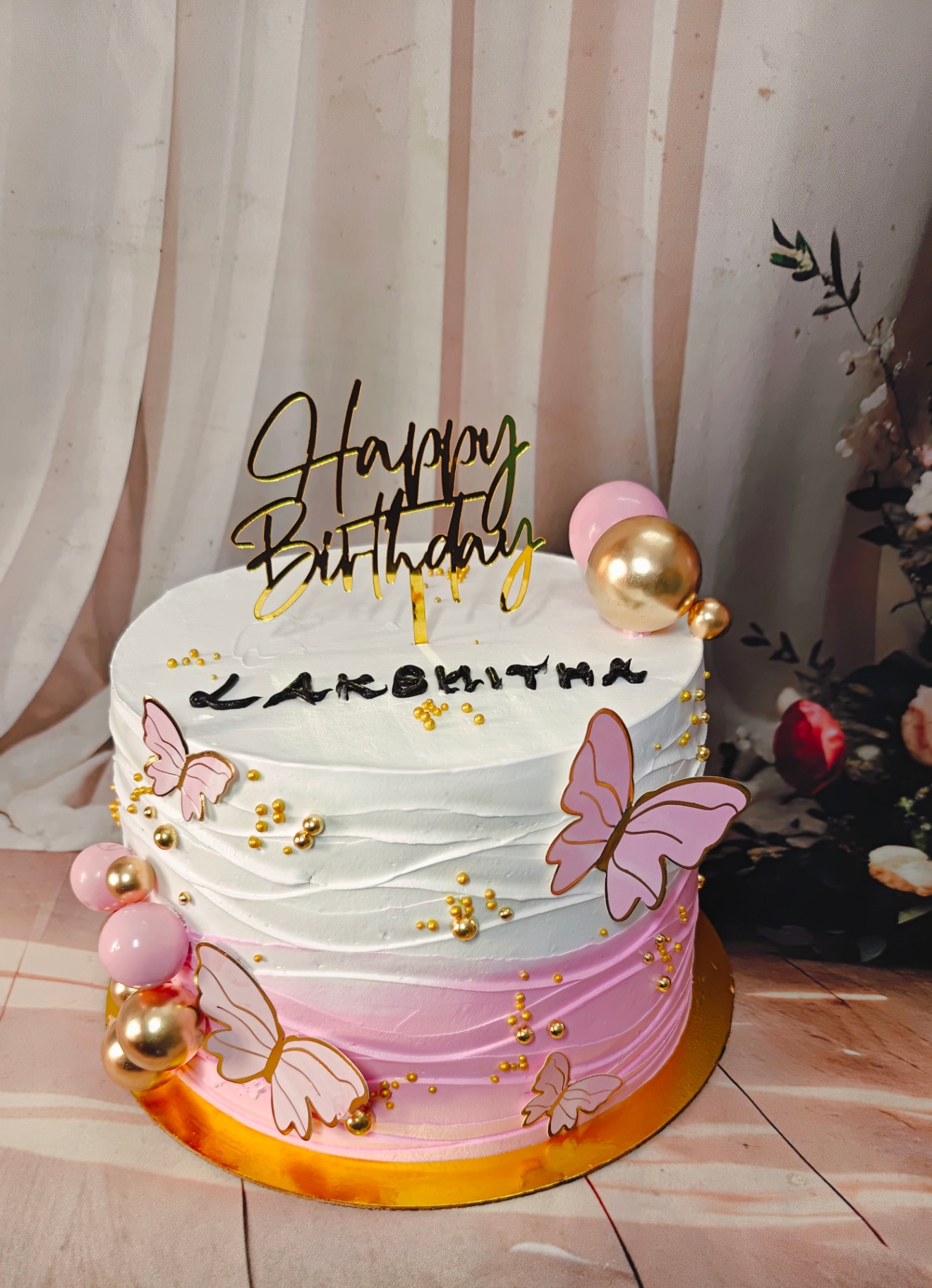 Butterfly Pink & Gold Budget Cake