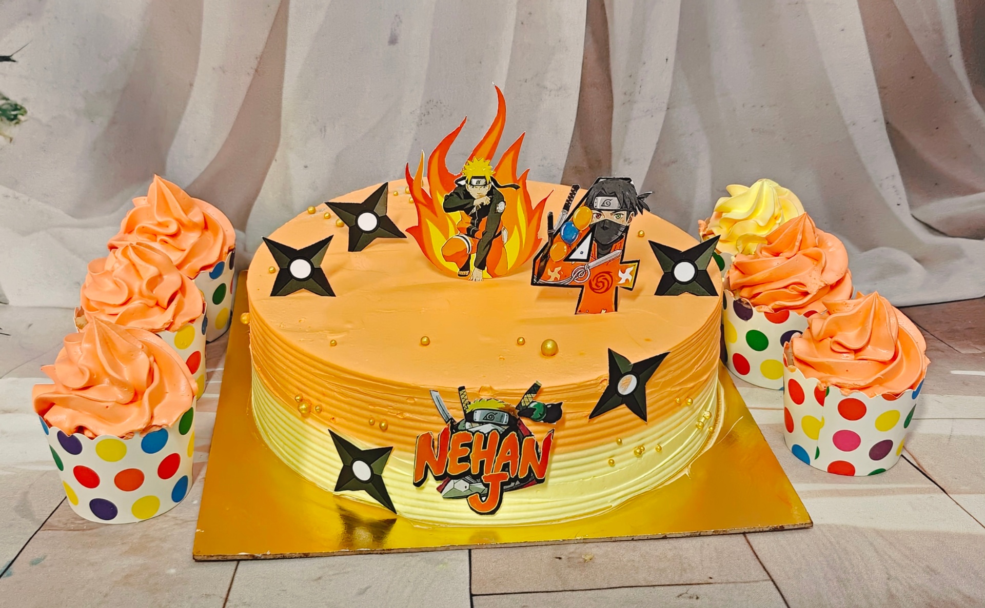 Naruto Birthday Budget Cake with Cupcakes