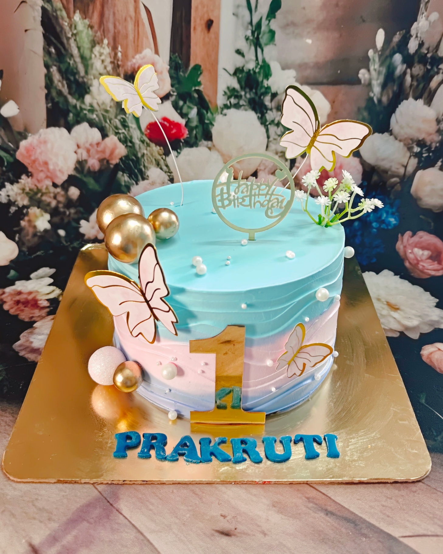 Butterfly Ombre 1st Birthday Budget Cake