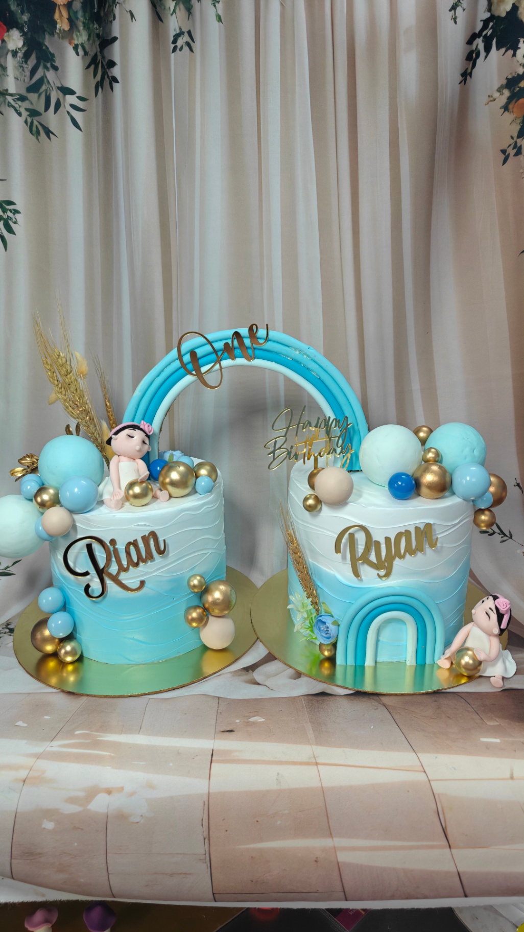 Twins Rainbow Arch Birthday Cake