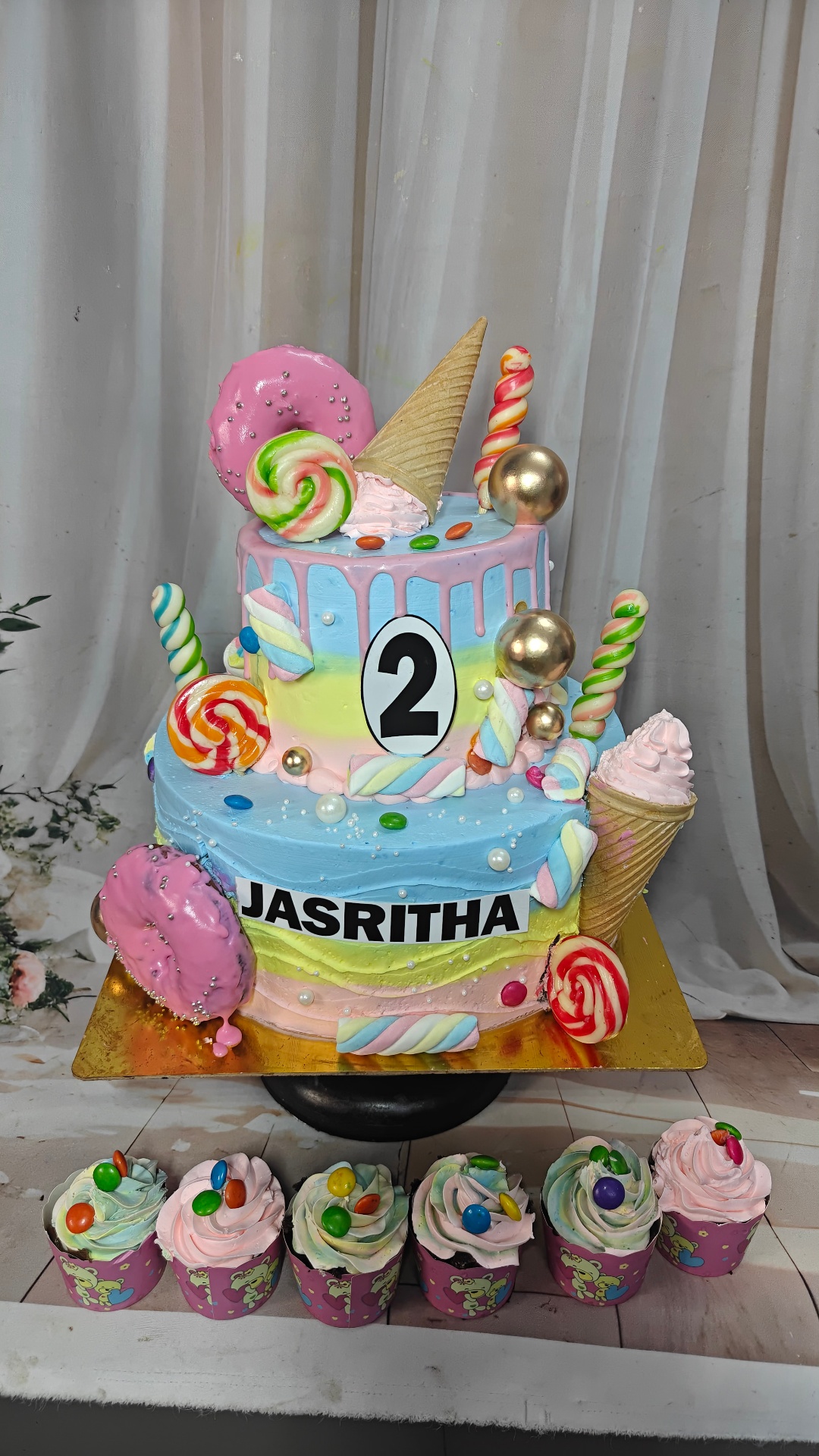 Rainbow Candy Drip Birthday Cake