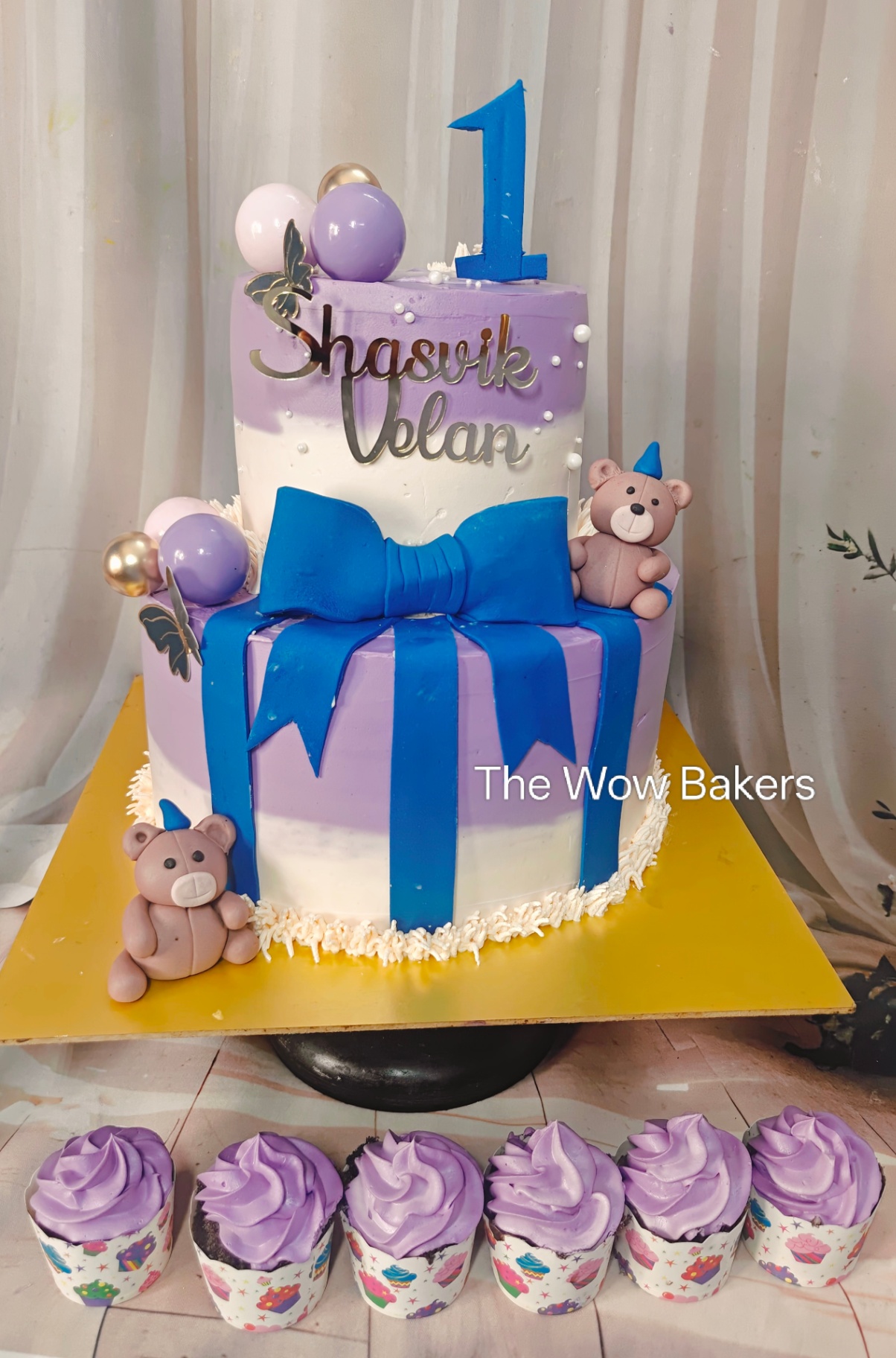 Teddy Bow Purple Theme Cake