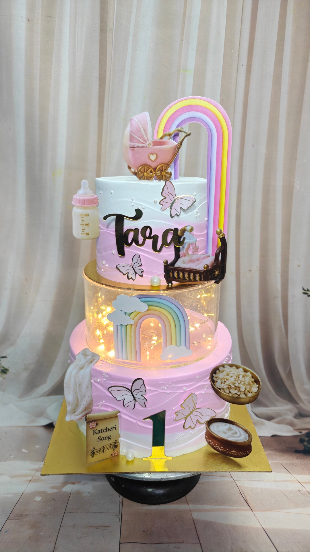 Rainbow Baby Three Tier Birthday Cake