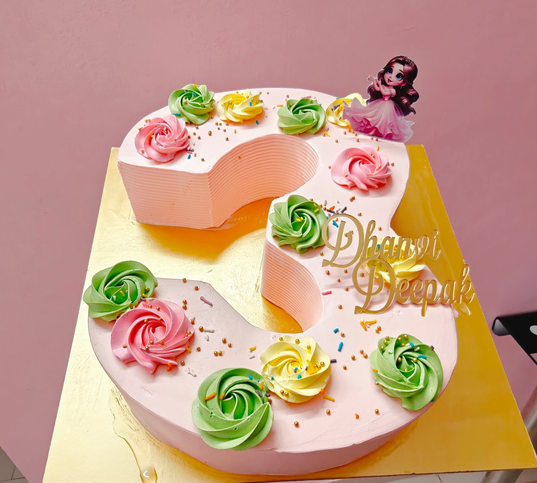 Dhanvi Number 3 Princess Rosette Budget Cake