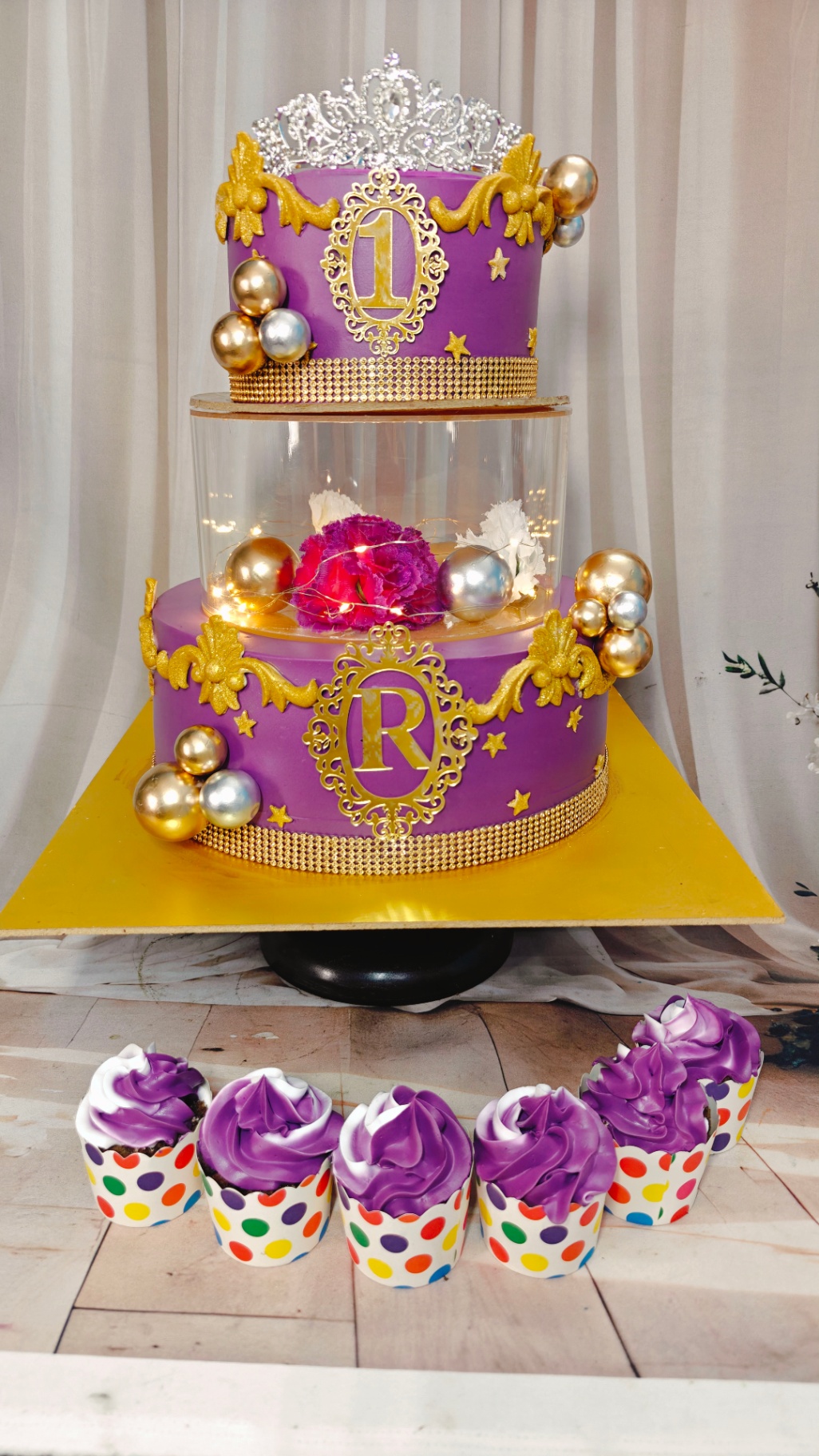 Royal Purple Initial Spacer Cake