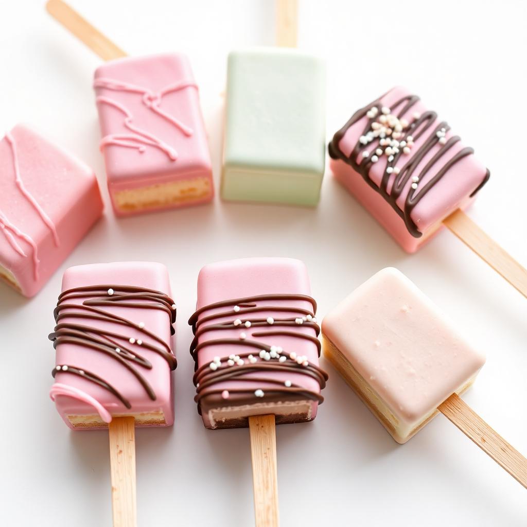 Assorted handcrafted cakesicles on wooden sticks